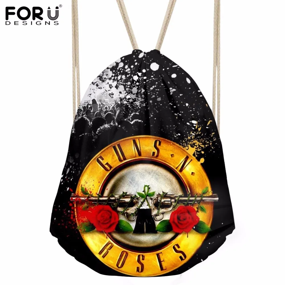 

FORUDESIGNS Guns N' Roses Printed Men's Cool Drawstring Backpack Small Beach Women Storage Bags Casual Girls Mochila Bags Sac