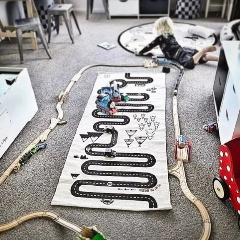 

Nordic Baby Play Mat Kids Crawling Blankets Easy Clean Car Toys Runway Map Mat Children Hopscotch Game Carpet Room Decoration