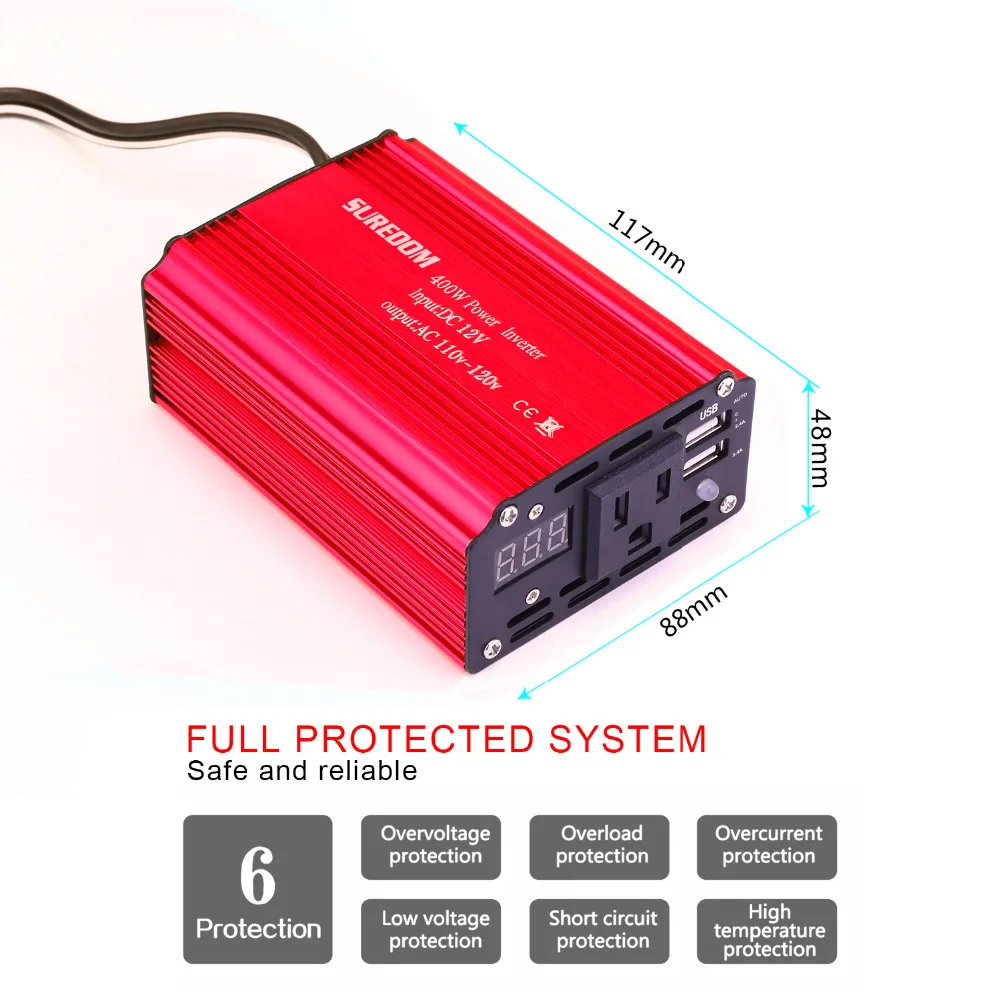 Автомобильный инвертор 400 Вт трансформатор напряжения 12 В до 110 В 120 В 60 Гц с 2USB и переходник на американскую розетку зарядное устройство