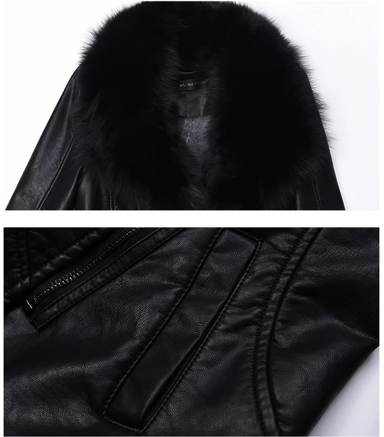 UHYTGF Высококачественная женская куртка из искусственной кожи с большим меховым воротником, бархатная теплая зимняя кожаная куртка, тонкая длинная верхняя одежда, M-4XL1118
