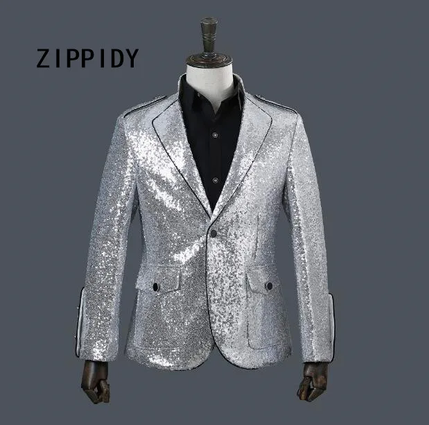 Серебряная блестящая мужская куртка с объемным воротником-стойкой, блейзер Ds диджей певец, для ночного клуба, для сцены, для сцены, для выпускного, пальто, костюм - Цвет: silver blazer