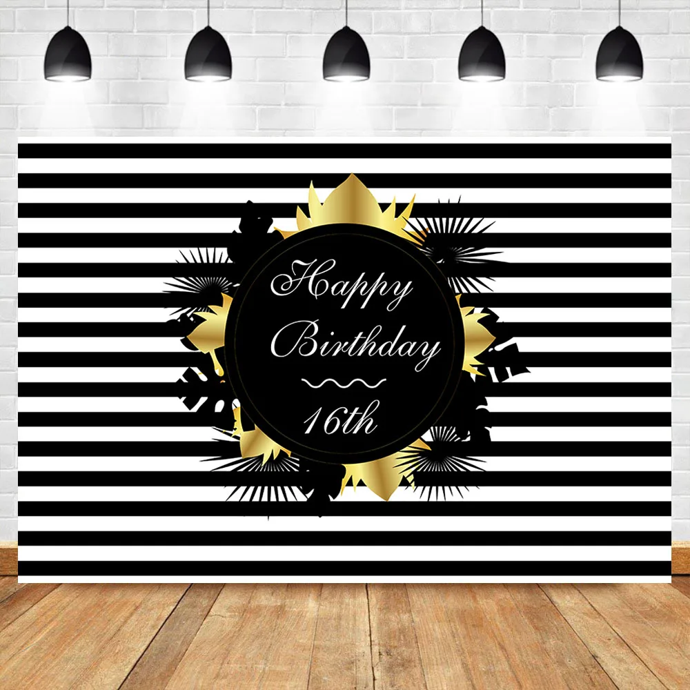 

NeoBack 16th Birthday Party Photography Backdrops Black White Stripe Background Vinyl Custom Photography Backdrops Studio Shoots