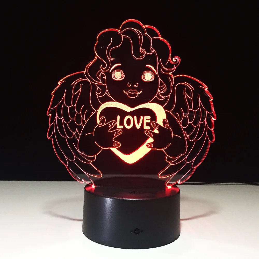 Любовь ангел 7 цветов 3D освещение сенсорный выключатель света комнаты Декорации для свадьбы светодиодный настольная лампа Спящая