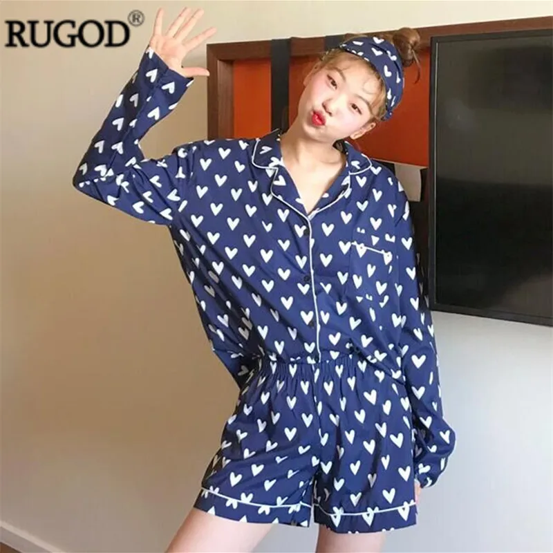 Женский пижамный комплект RUGOD повседневный из двух предметов с принтом сердца