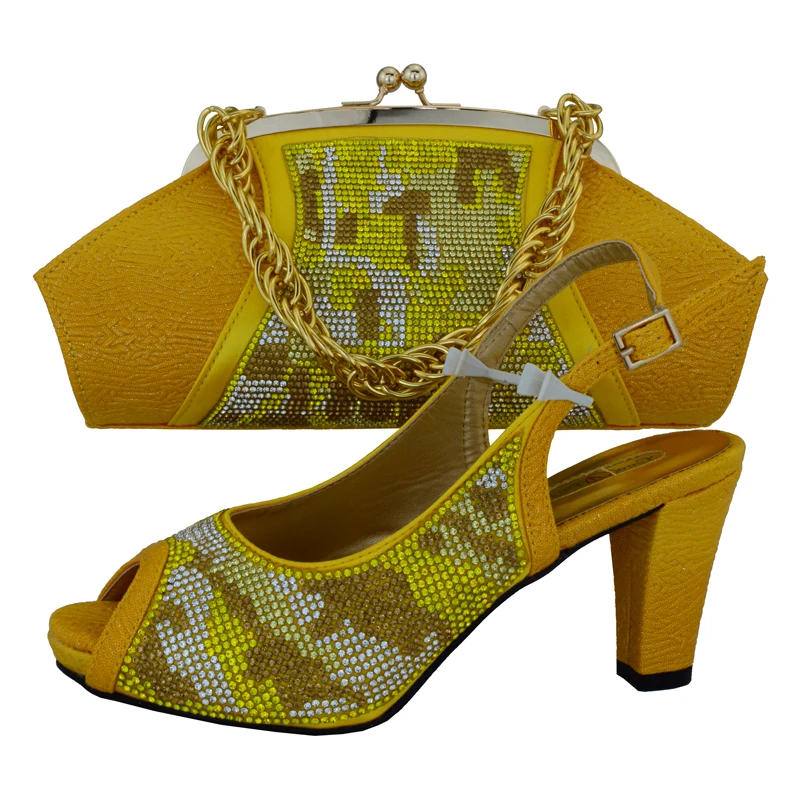

SB8075 FREE SHIPPING YELLOW ITALIAN NEWEST DESIGNS SHOES AND BAG MATCHING SET FOR AFRICAN LACE FABRIC DRESS PARTY SIZE 38 TO 43