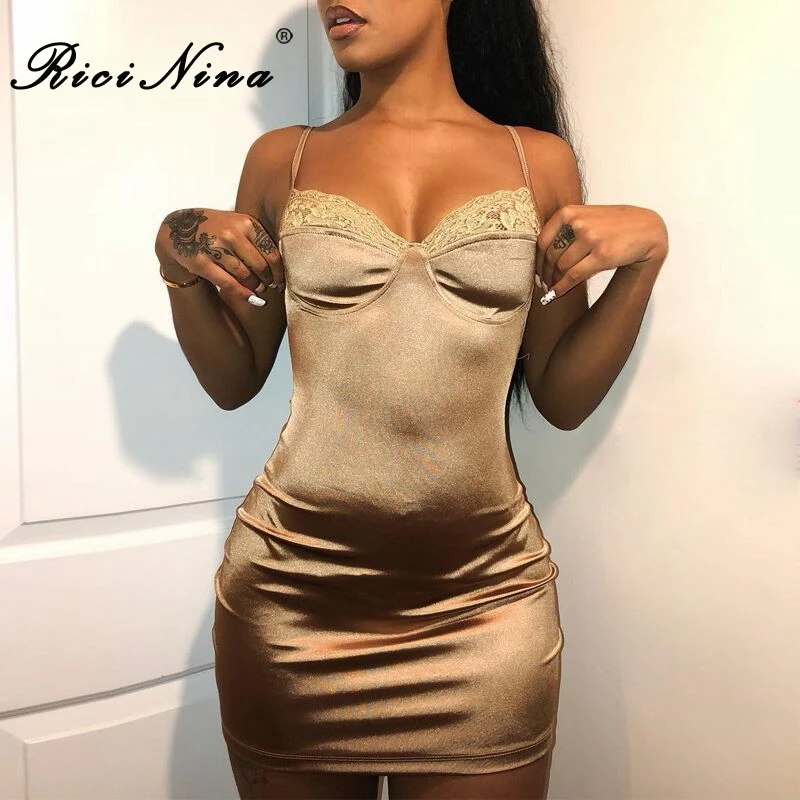 RICININA Summer Dress Women Spaghetti Strap Sexy Lace Bodycon Mini Dress Women Bandage Party Club Basic Short Skinny Dresses