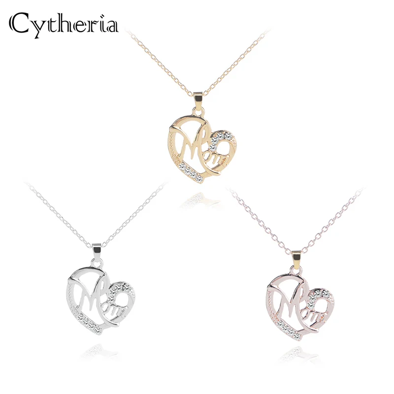 

love mom Necklaces Pendants Gift For Mother crystal Necklace Women Fashion rose gold silver color Jewelry hollow Necklace Mommy