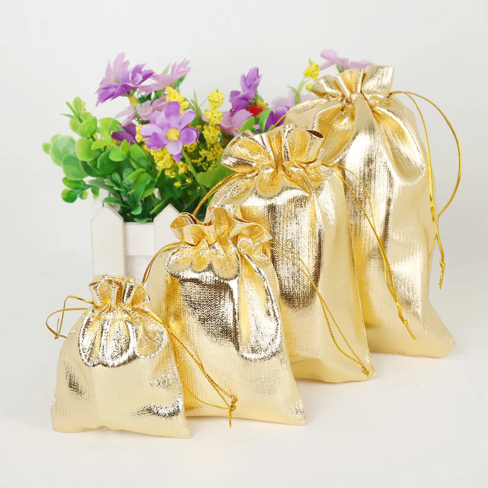 

10Pcs/lot 4 Size Gold Drawstring Organza Jewelry Organizer Pouch Jewelry Packaging Display & Jewelry Pouches