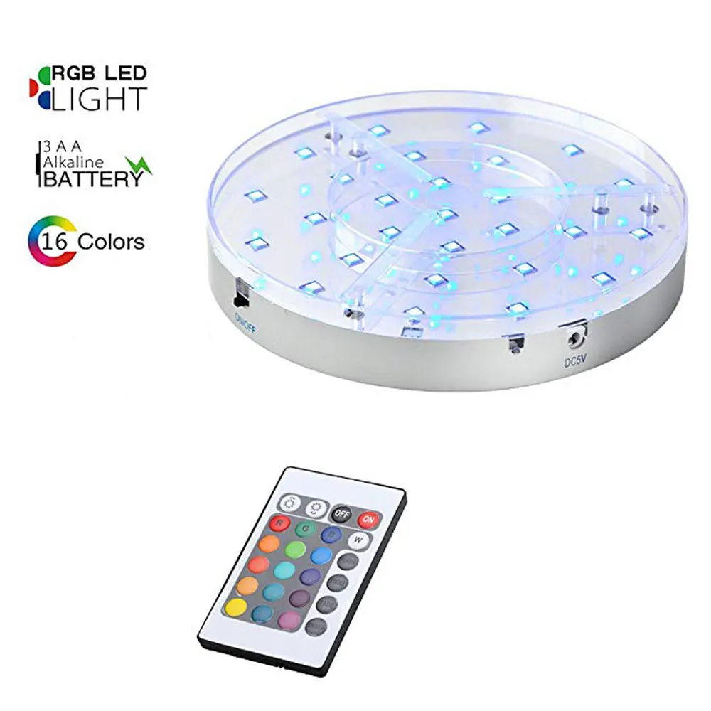 

8inch LED Light Base Show Stand Display Plate with remote control vase candelabra wedding centerpieces Crystal Glass Art