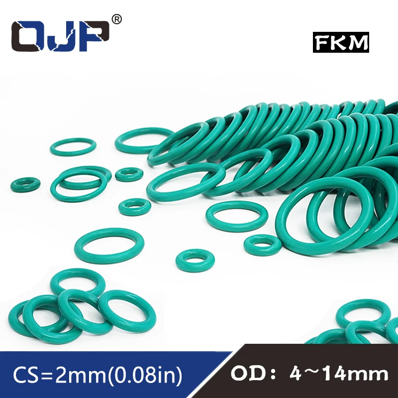 

10PCS Fluorine rubber Ring Green FKM O ring Seal OD 5/6/7/8/9/10/11/12/13/14*2mm Thickness O-Ring Seal Oil Gaskets Fuel Washer