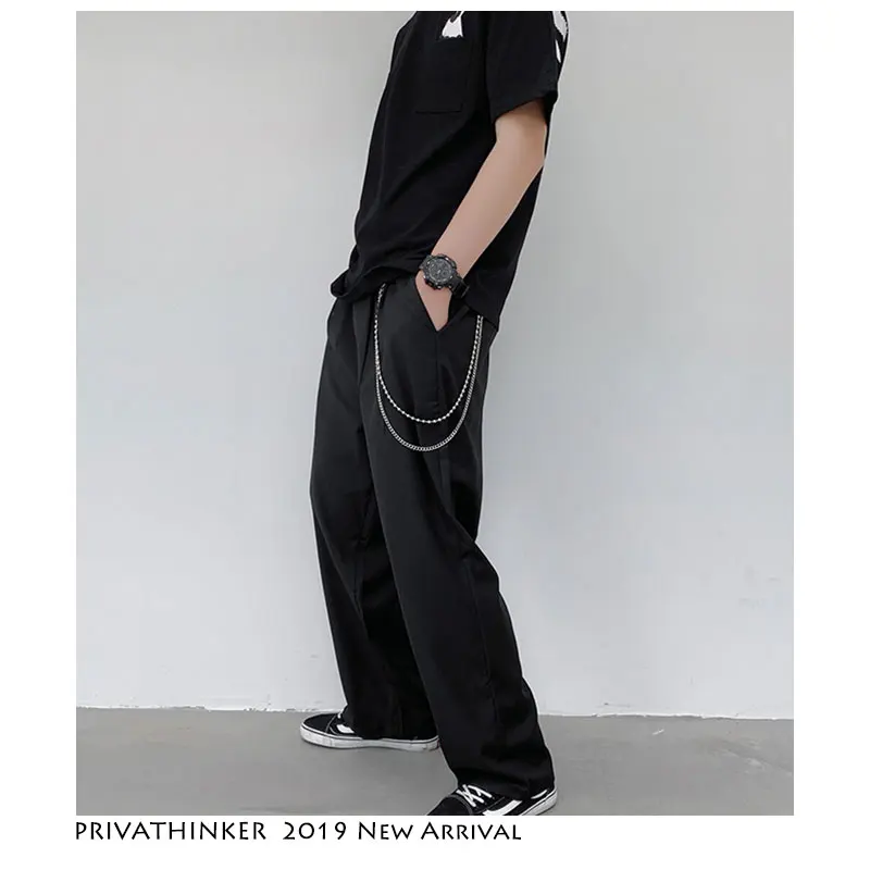 

Privathinker Men Streetwear Wide Leg Pants 2019 Mens Belt Casual Japanese Fashion Black Joggers Pants Male Korean Trousers