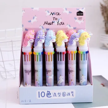 

24 Pcs/lot Unicorn Rainbow Nice Meet 10 Colors Chunky Ballpoint Pen School Office Supply Gift Stationery Papelaria Escolar