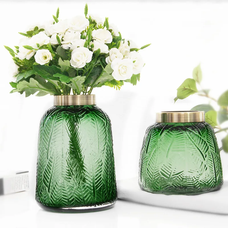 

2 Pack Nordic vase simple green transparent glass vase Creative flower arrangement feather water culture jewelry ornaments