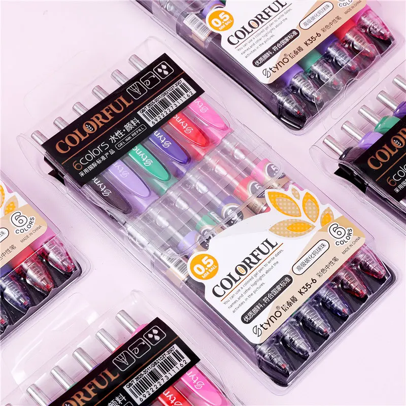 

6 Pcs/set Press Gel Pens Colour Art Drawing Doodling Escolar Stationery 0.5mm 6color Pen Kawaii School Office Supplies Papelaria