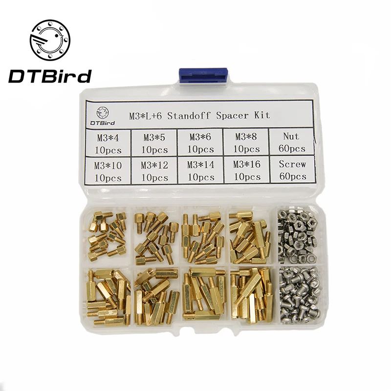 

200Pcs/set M2*L+3mm M2.5/M3*L+6mm Hex Nut Spacing Screw Brass Threaded Pillar PCB Motherboard Standoff Spacer Kit Quality Box