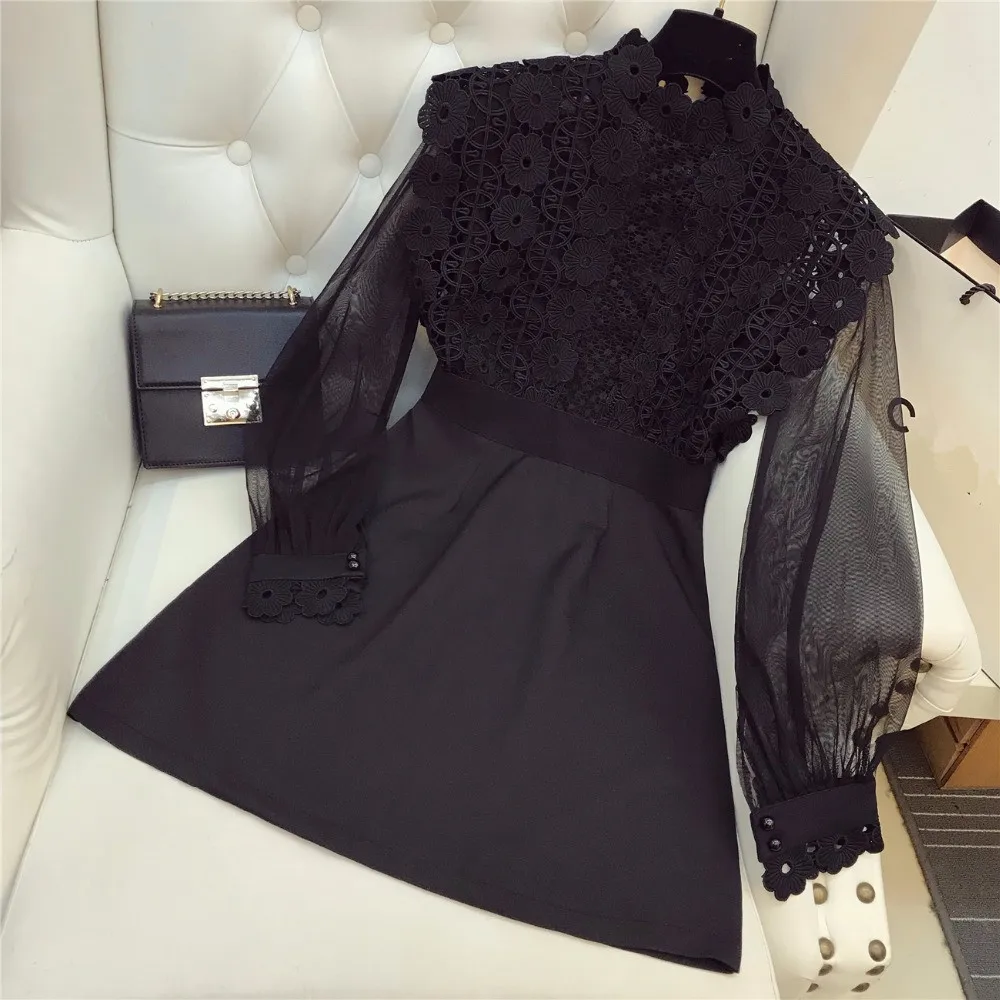 

In Stock 2019 Spring Autumn Hollow Out Lace Sexy Design Slim Party Dress Female Dresses