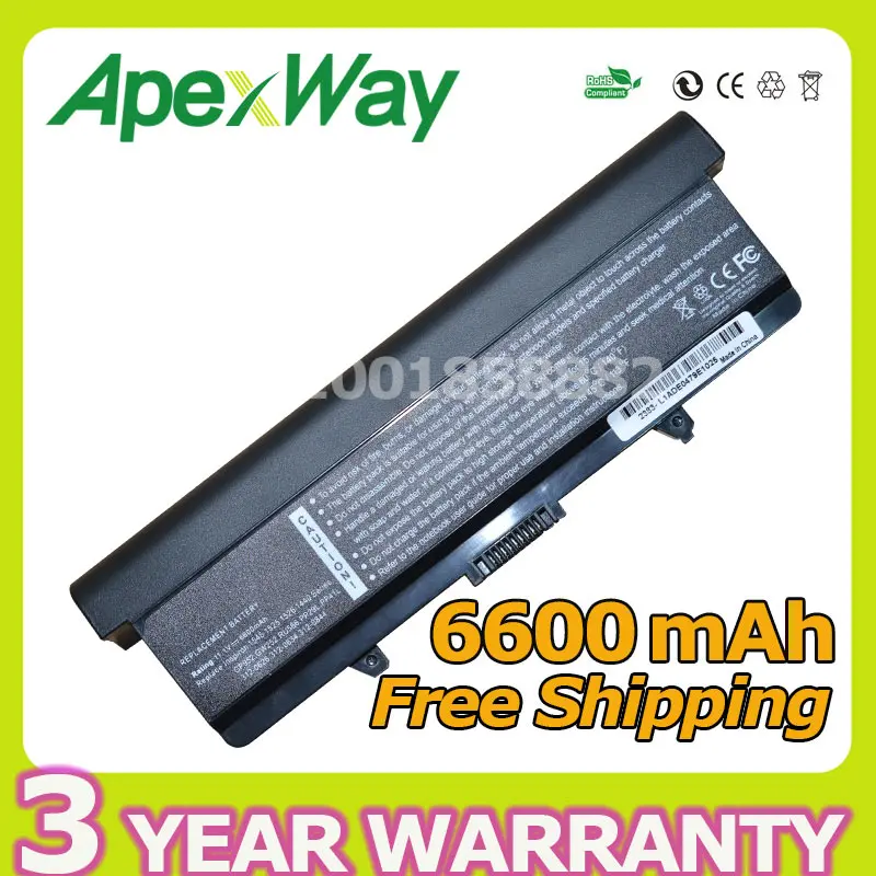 

Apexway 6600mAh Laptop Battery For Dell Inspiron 1525 1526 1545 1546 Vostro 500 GW240 HP297 M911G RN873 RU586 X284G XR693 GW240