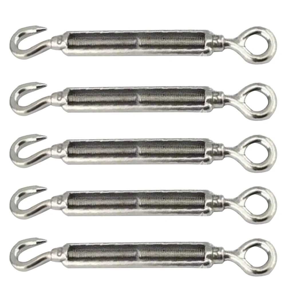 Stainless Steel Hook & Eye Turnbuckle Tighten Wire Rope Tool, Pack Of 5, 97mm