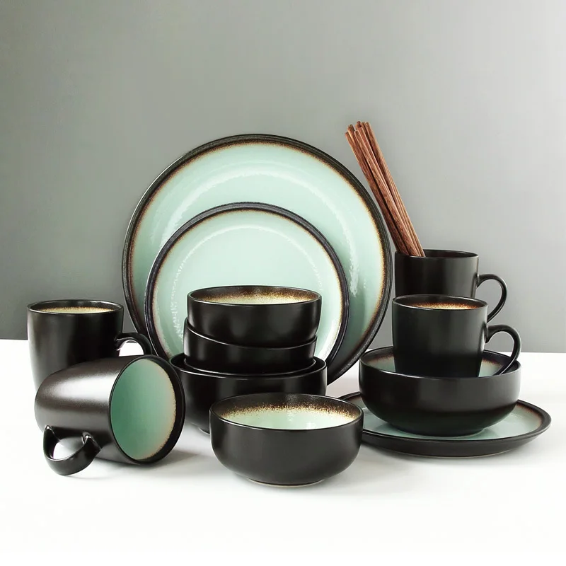 

23 PIECES Nordic 4 people eating antique dinnerware sets personalized bowl dishes creative rice noodles bowls ceramic plates