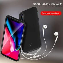 2 в 1 внешний 5000 мАч блок питания чехол Крышка корпуса ля iPhone X резервного аккумулятора зарядное устройство чехол Поддержка проводной гарнитуры