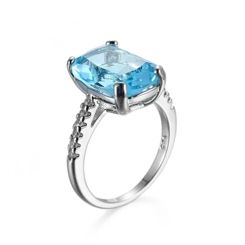 Geometric 925 Sterling Sliver Rings For Women Fashion Blue Crystal Zircon Ring Engagement Party Wedding Jewelry Valentine's Gift