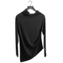 Pure color irregular oblique hem fold han edition cultivate one's morality men's long sleeve T-shirt render unlined upper garmen