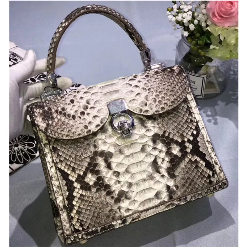 

Fashion Serpentine Designer Genuine Python Leather Women's Purse Female Handbag Exotic Snakeskin Lady Single Cross Shoulder Bag