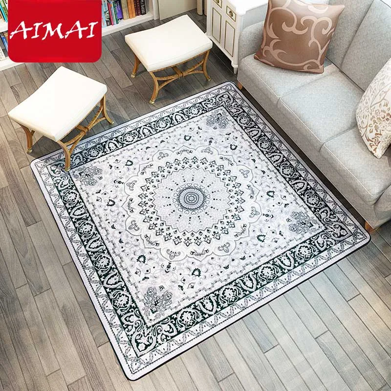 Европейский Простой стиль Цветочный геометрический узор квадратный моющийся коврик и нескользящий коврик для спальни/гостиной/дивана/чайный коврик для стола