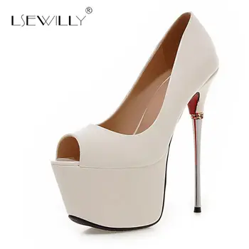

Lsewilly Women Super High Heels 16CM Peep Toe Pumps Sexy Wedding Party Shoes Patent Leather Thin Heel Platform Pumps S465