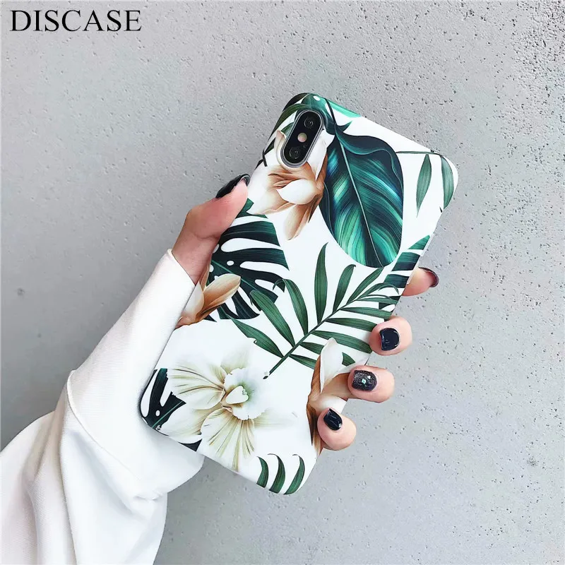 

DISCASE Art Flowers Leaf Phone Case For iphone XS Max Case For iphone X XR 6 S 7 8 Plus Back Cover Fashion IMD Cases Retro Capa