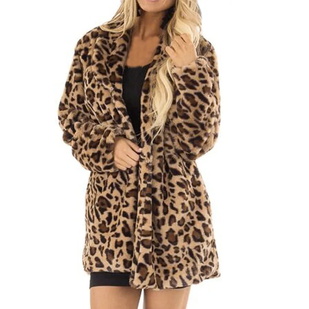 Зимнее женское длинное пальто с кроличьими ворсинами, парка с длинным рукавом, сексуальное леопардовое модное пальто с карманами, куртка, женская верхняя одежда, пальто - Цвет: Brown