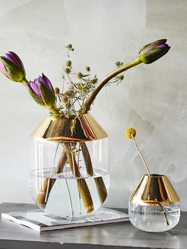 

New vase simple design closing gold-plated transparent glass vase dining table living room model between vases