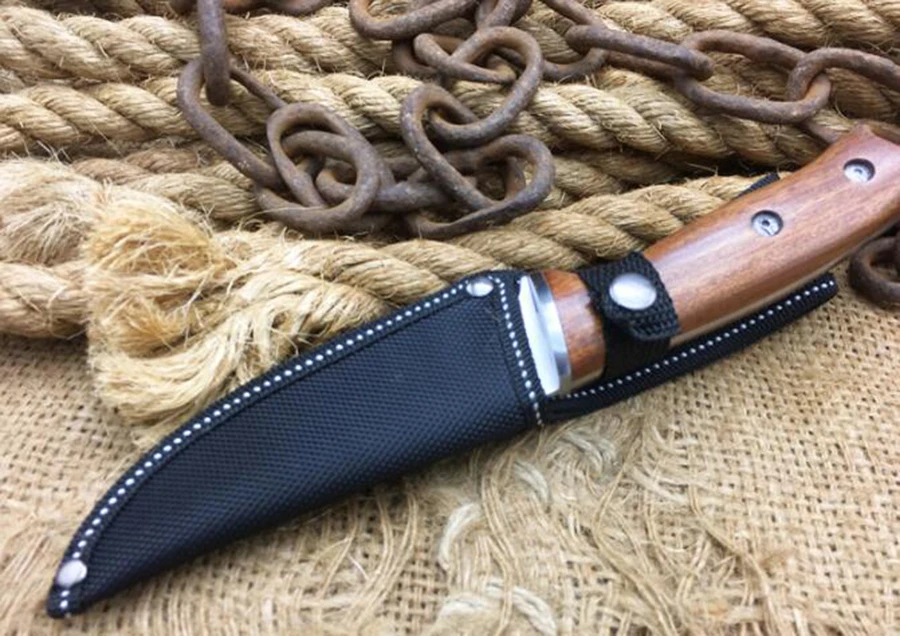 Фиксированный нож, 440 лезвие, сталь+ деревянная ручка, для походов на природе, тактические охотничьи ножи, инструмент для выживания с нейлоновой оболочкой