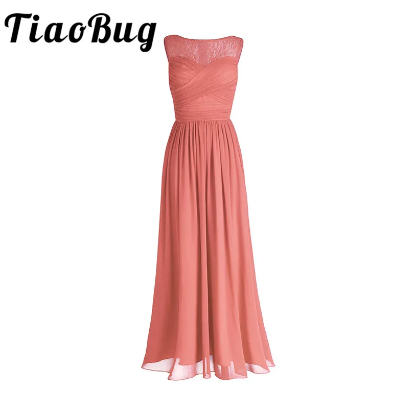 

TiaoBug Coral Apricot Women Ladies Chiffon Lace Bridesmaid Dress Long Prom Gown Plus Size Floor Length Party Bridesmaid Dresses