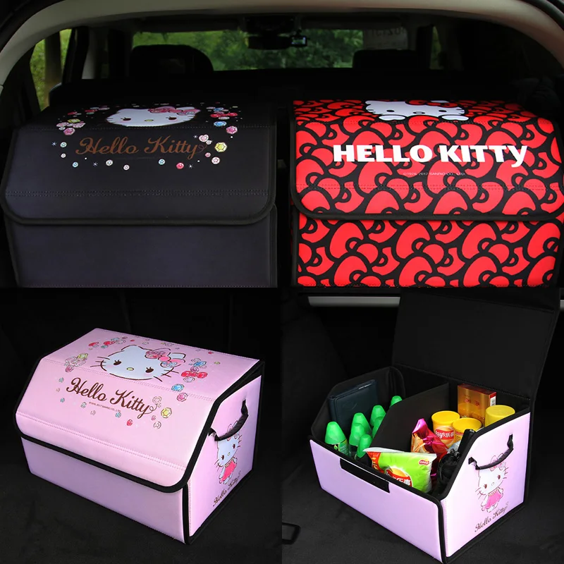 

Cute Cartoon Car Trunk Organizer Storage Box Collapsible Portable Hello Kitty Oxford Auto Car Trunk Bag Interior Accessories