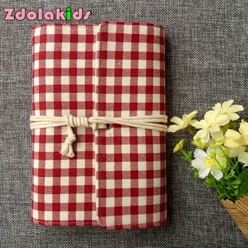 

Vintage Handmade Red Grid Linen Cloth Cover Travel Journal Artisy Notepad Loose-leaf Notebook Diary Retro Office School Supply