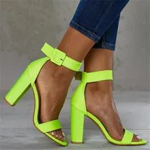 Summer Women Ankle Strap Sandals PU Buckle Strap Square heel Candy colors 10CM High Heels Sandals Women Shoes Sexy Pumps Summer Women Ankle Strap Sandals PU Buckle Strap Square heel Candy colors 10CM High Heels Sandals Women Shoes Sexy Pumps