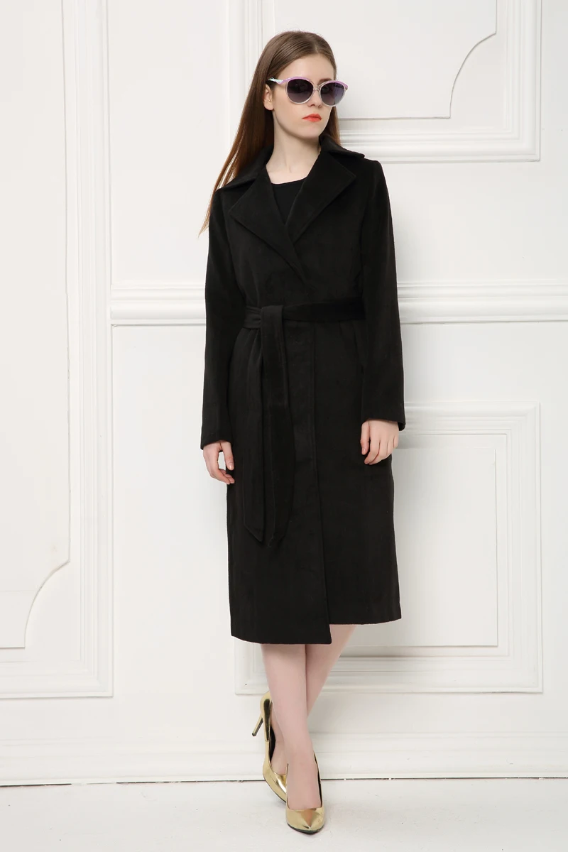 Savabien/зимнее женское пальто, винтажное Элегантное длинное черное пальто с лацканами и поясом, корейское шерстяное пальто, Женский тренчкот, верхняя одежда