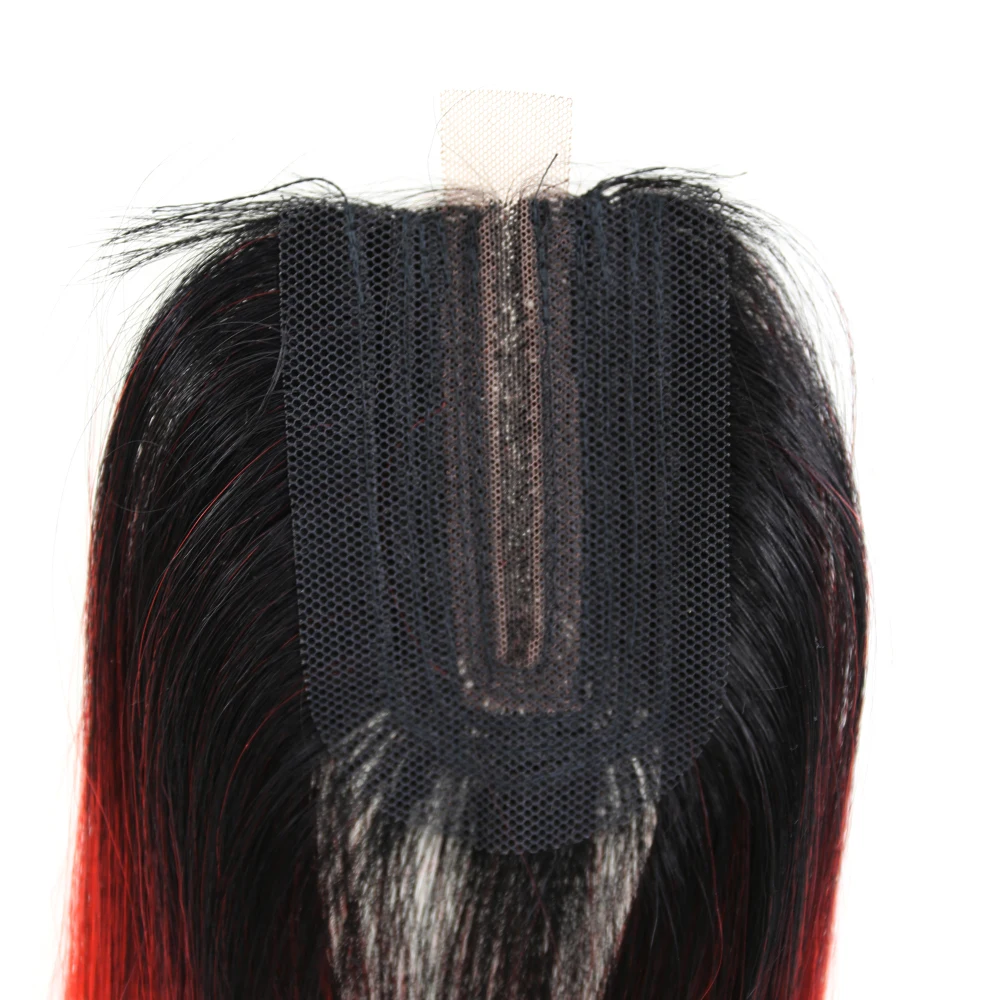 Яки прямые синтетические волосы пряди с закрытием кружева 7 шт./упак. эффектом деграде(переход от темного к рыжие волосы Пряди 16-20 дюймов удлиненные мелирование волоса SOKU