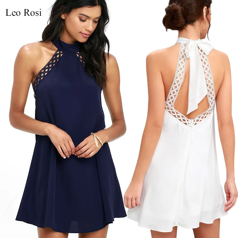 

Leo Rosi Vintage Party Women Dress Casual Elegant sleeveless Dress Solid Short Summer Chiffon Dress Vestidos DT21