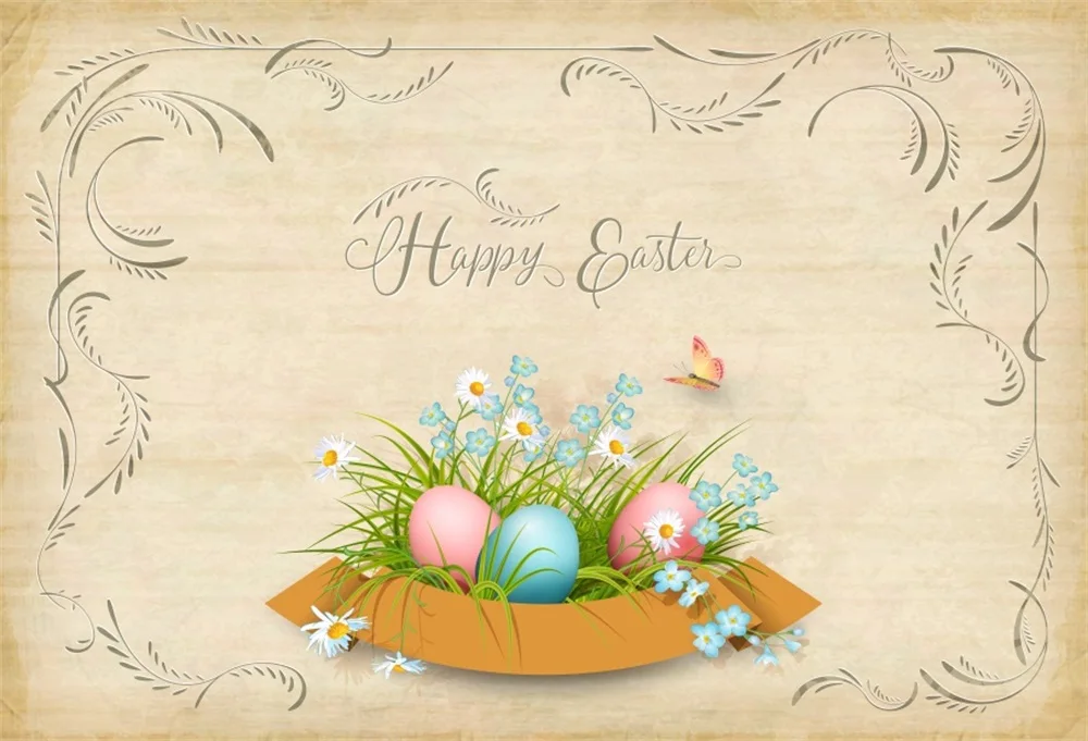 Laeacco Easter Eggs Flower Wooden Board Pattern Photography Backgrounds Customized Vinyl Photographic Backdrops For Photo Studio |