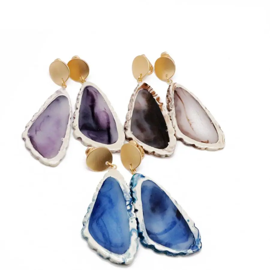 

Free Shipping Geometric Gray Purple Blue Resin Earring Irregular Imitation