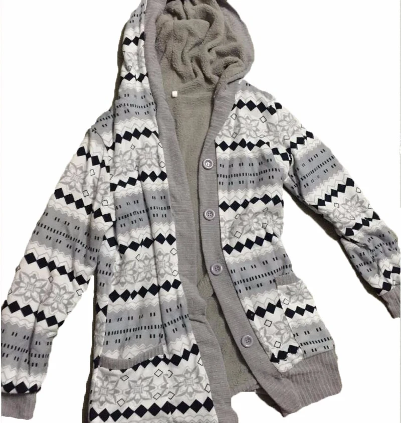 Plus Velvet Hoodies Jackets Women Thick Warm Winter Hooded Ladies Jersey Long Knit Patchwork