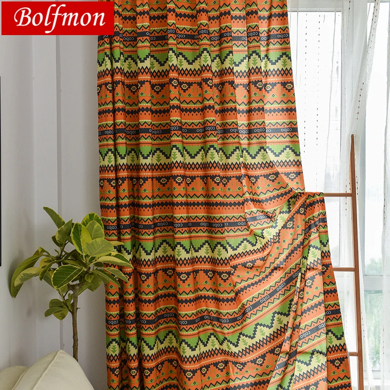 

ECO Cotton Polyester Custom 50% Shading Traditional bohemian Colorful Wave Stripe Curtains for Living Room Bedroom Window Drapes