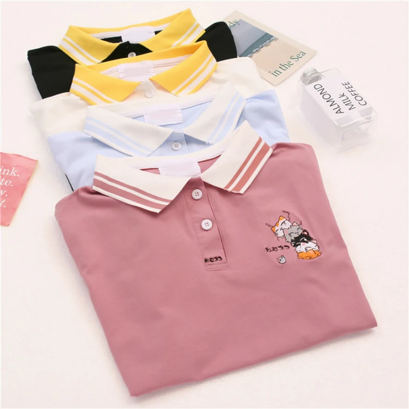 

Sweet Cute Cartoon Embroidery Girls T Shirt Chic Short Sleeve Student Tops New Fashion Cotton Summer Women T Shirt