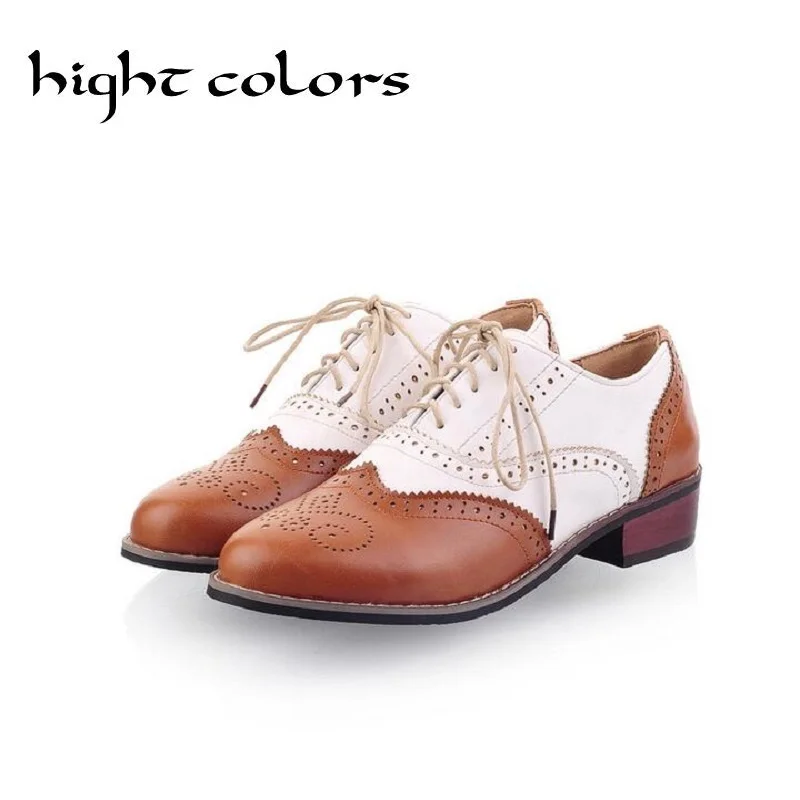 

New 2018 Spring Round Toe Flat Brogue Oxford Shoes For Women Plus Size 34-43 Carved Lace Up Women Oxfords Shoes Woman Sapatos