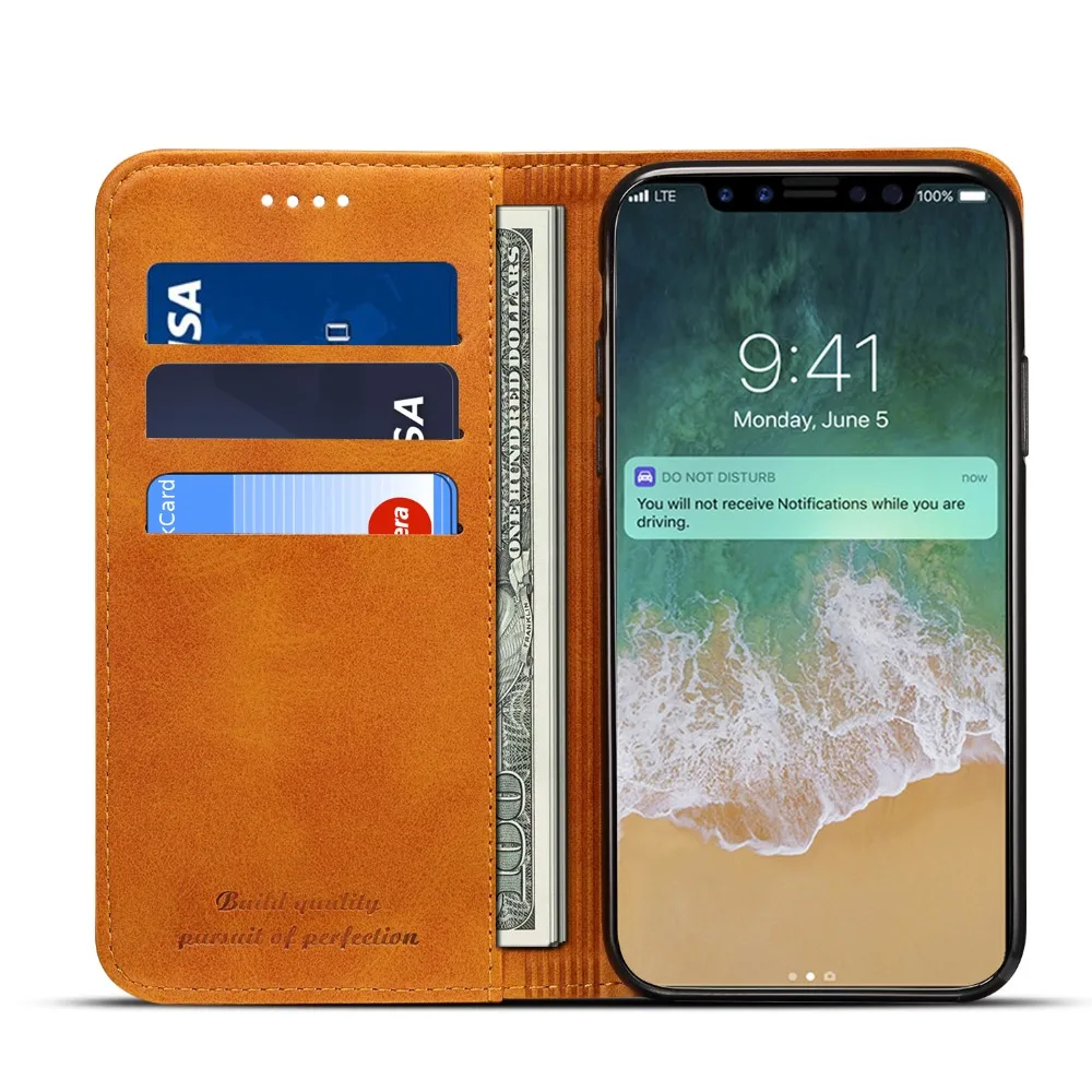 

Luxury Phone Cover For iPhone X Cases iPhone XS Cases Waterproof Business Wallet Case With Kickstand Anti-knock With Card Pocket