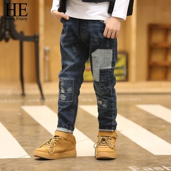

HE Hello Enjoy Boys Pants Trousers Children Jeans Boys Kids Spring Autumn 2018 Teenage Boys Jeans denim Patchwork Skinny 12 year
