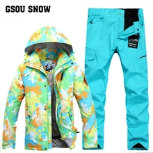Gsou зимний мужской лыжный костюм Одноместный Двойной ветрозащитный Теплый Лыжная одежда зимняя водостойкая лыжная куртка+ лыжные брюки