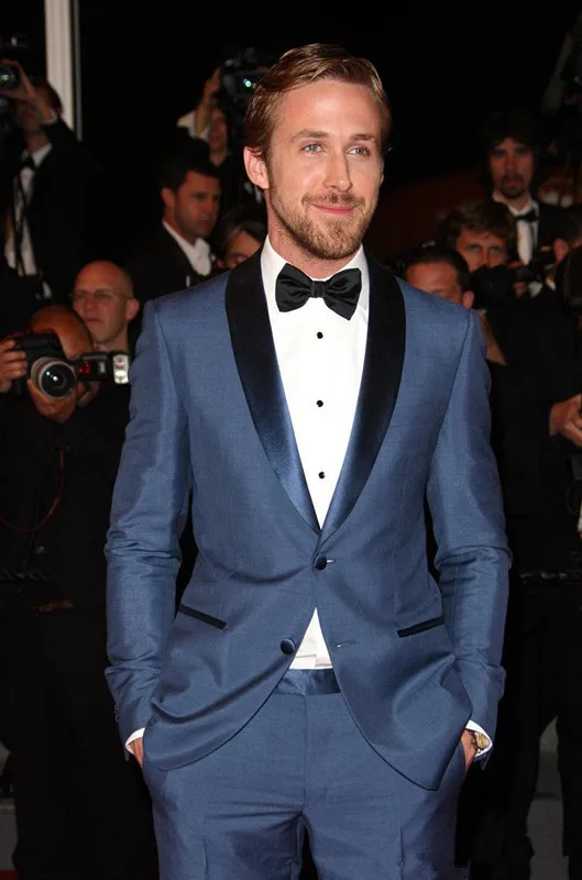 New Handsome Blue Wedding Suit for Men Black Shawl Lapel Groom Tuxedos (Jacket+Pants+tie) One Button Mens Suits Best Men Suits